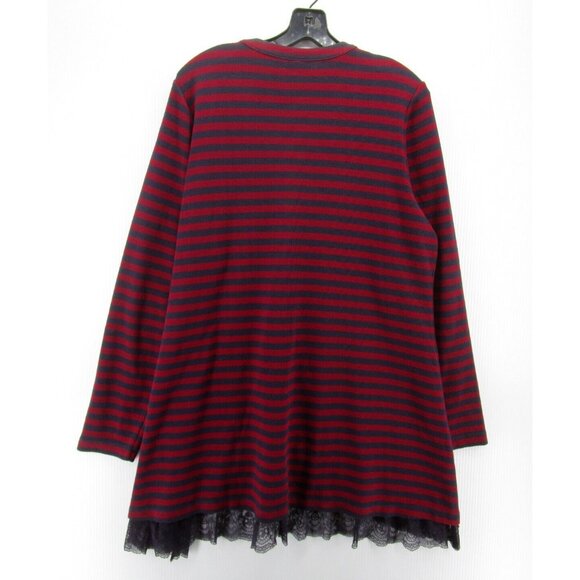 LOGO Lori Goldstein Sweater XL Red Cardigan Button Up Striped Lace - Picture 7 of 11